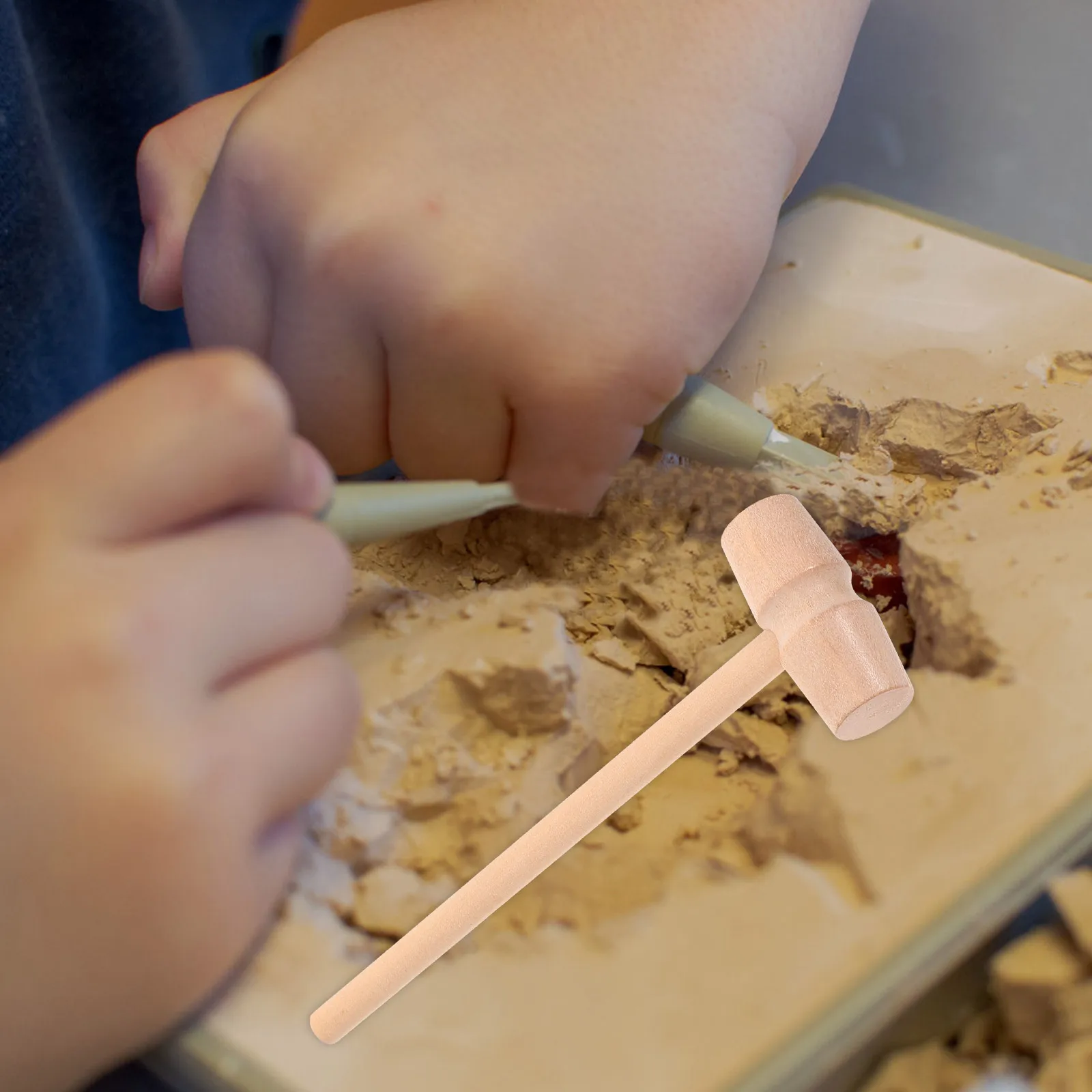 3 Sets Kids Digging Tools Wooden Hammer Brush Chisel Toddler Woody Toy Archaeological Excavation Kit Pretend Play Educational 5