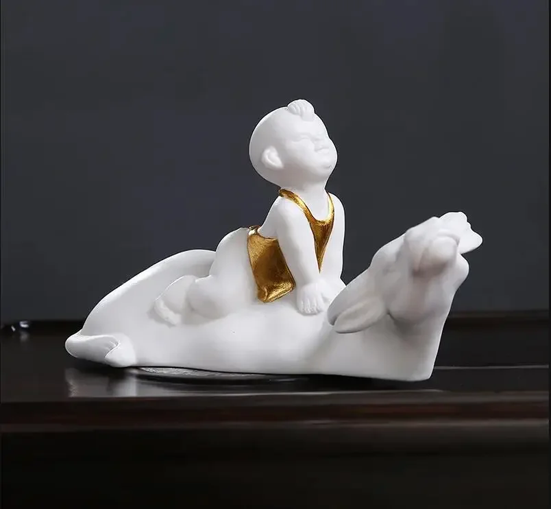 

Ceramic Ornaments White Porcelain Statue Cowboy Ride Cattle Sculpture Model Home Decoration Accessories Crafts Gift Furnishings