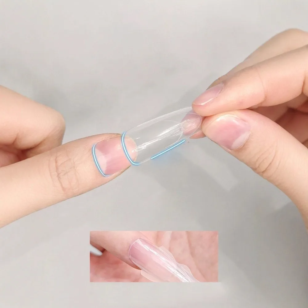 Hot Coffin Shape Sandwich Nail Forms Almond Shape Ultra-Thin Nail Tips Clear Extension No-Trace Double-Sided Fake Nails DIY