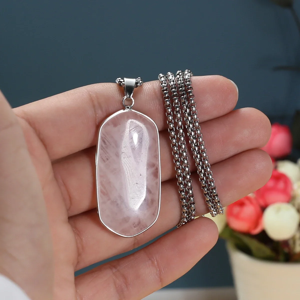 5PCS Wholesale Natural Stone Crystal Agate Turquoise Charm Pendant Necklace Neutral Minimalist Style Jewelry Accessories Gift