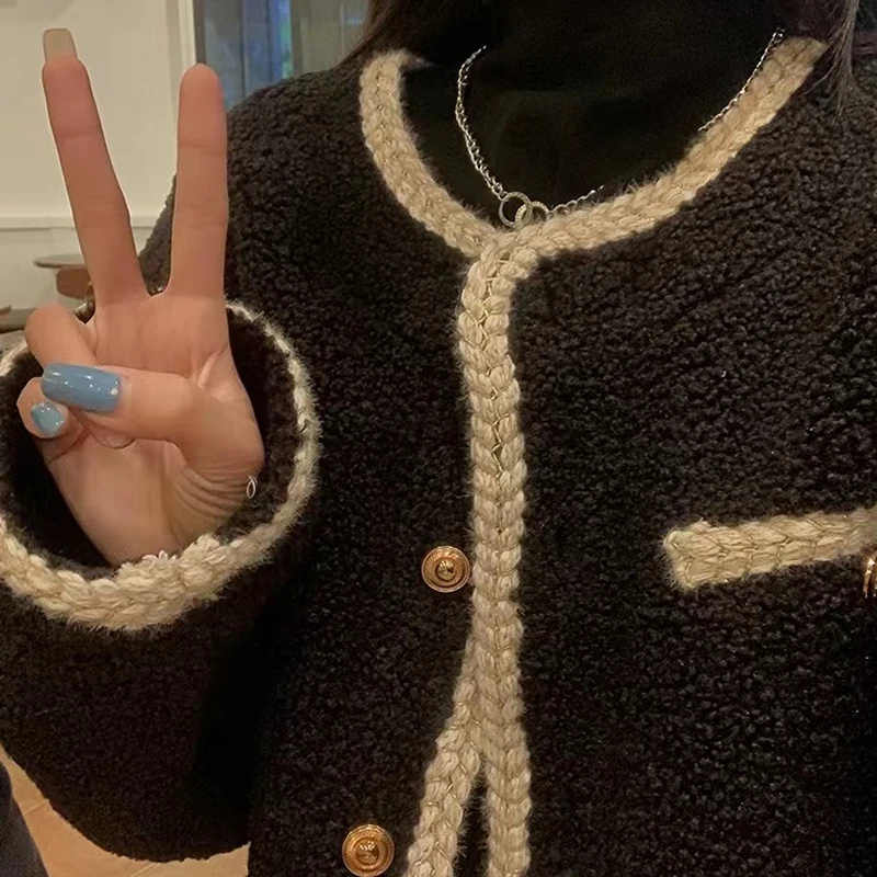 New Red Wool Coat Sweet Women Fashion Vintage Button O-neck Single Breasted Casual Long Sleeve Solid Outerwear