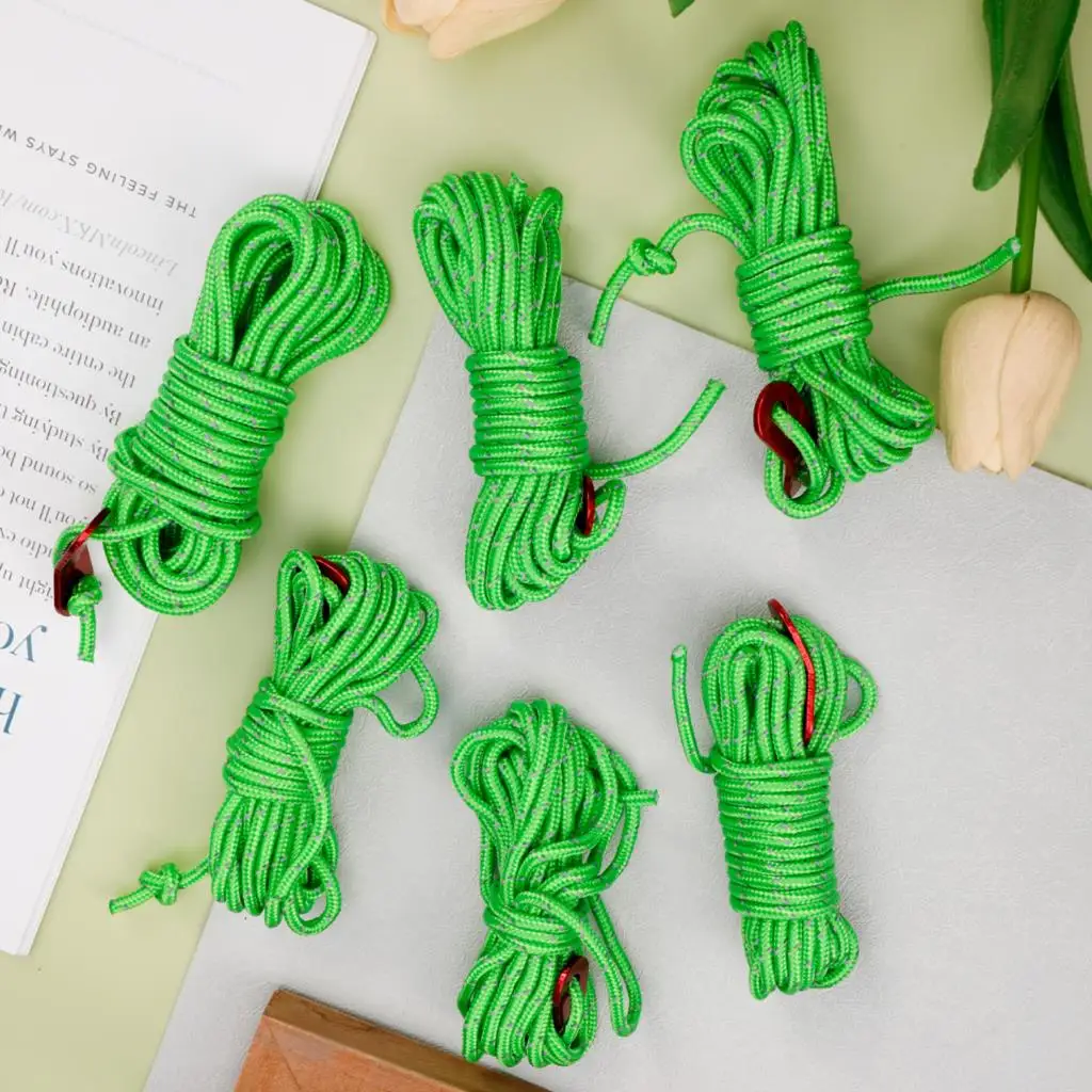 

6pcs 4M Outdoor Camping Tent Rope Set 4mm Thick Reflective With Wind Rope Buckle Multifunction Hiking Durable Tent Accessories