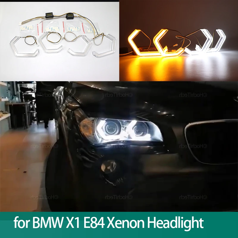 

M4 Style Switchback Turn signal Light Halo Rings DRL LED Angel Eyes Kit For BMW X1 X 1 E84 2009-2015 Xenon Headlight