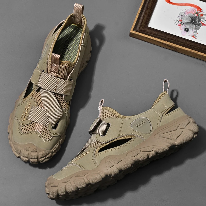 Comfort Men Mesh Sandals Lightweight Summer Shoes Outdoor Quick-Dry Wading Aqua Shoes Non-Slip Travel Beach Flats Daily Sandals