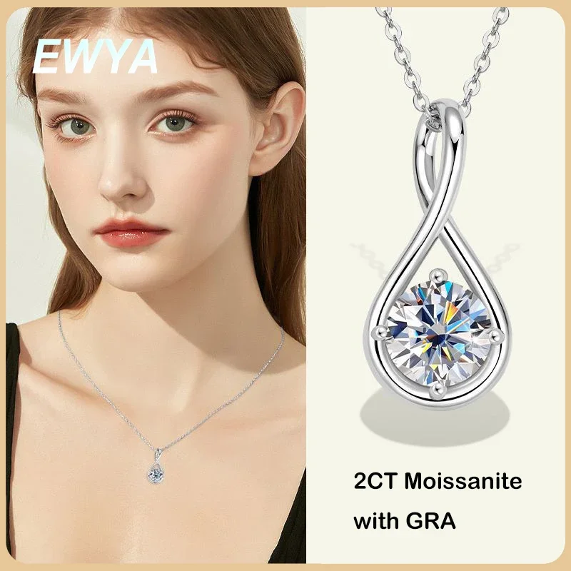 EWYA Trendy D Color 2CT 8mm Moissanite Pendant Necklace for Women Girls