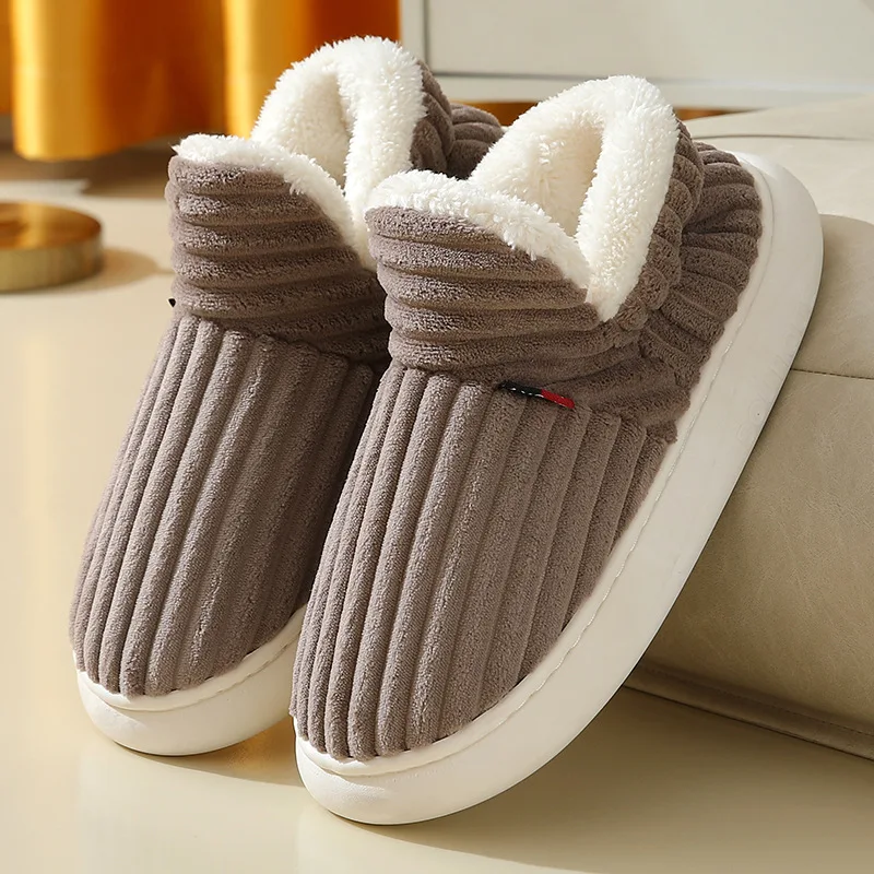 Smile Pop Short Plush Men Slippers Winter Outdoor Fluffy Warm Men Cotton Boots Indoor Fashion Casual Soft Fur Furry Men Shoes 2