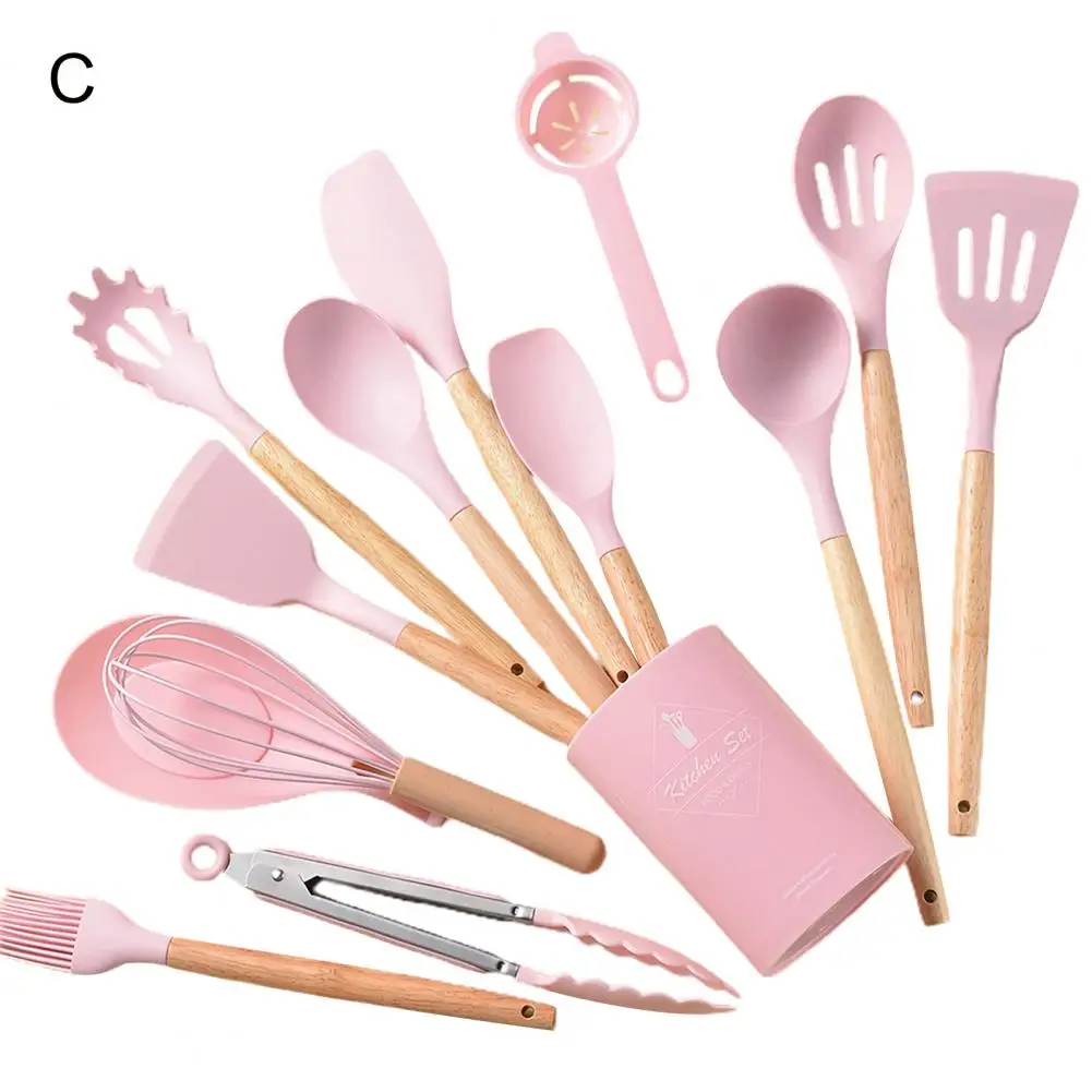 

Silicone Oil Brushes Non-stick Silicone Cooking Utensils Set with Wooden Handle Heat Resistant Spatula for Home for Cooking