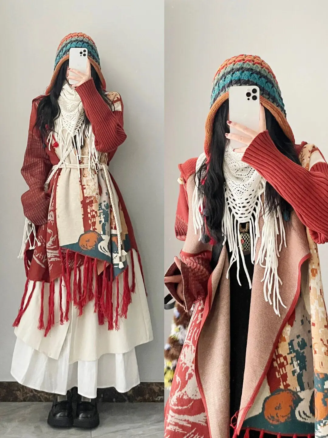 

Teenage Retro Wind Cape Hooded Dress Loose Versatile Temperament Tassel Early Spring Literature and Art