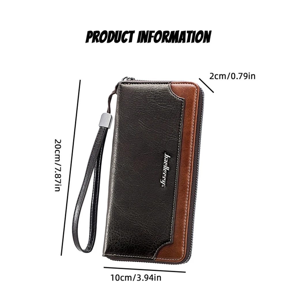 Men's Long Business Wallet with Coin Pocket, Id Window, Detachable Lanyard, Large Capacity Card Holder