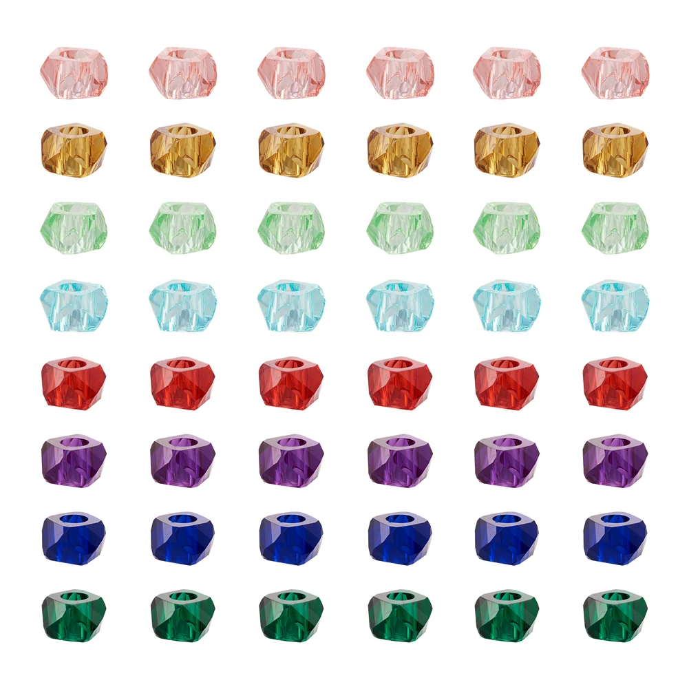 

120Pcs Transparent Resin European Beads Faceted Polygon Shape Colored Large Hole Bead Bangle Necklace Trendy DIY Jewelry Making
