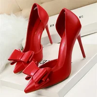 Spring Party Elegant Pink Butterfly-Knot High Heels Women Fashion Wedding Dress Pumps Side Hollowed Stiletto Shoes - Image 2
