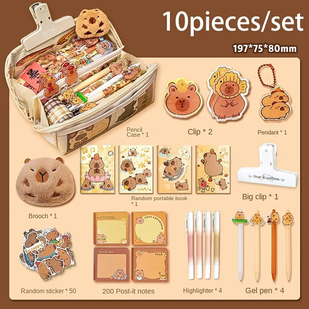 Capybara 인쇄 연필 케이스, 귀여운 다기능 대용량 문구 보관 파우치, 9 레이어 펜 가방, 학생 연필 가방 선물