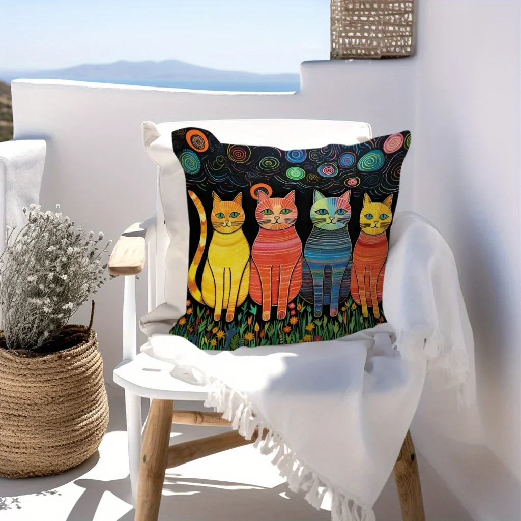 1pc Cats Flannel Pillowcase For Household Sofas, Office Chairs, Pattern Printed Pillowcases, Cushions, Pillowcases