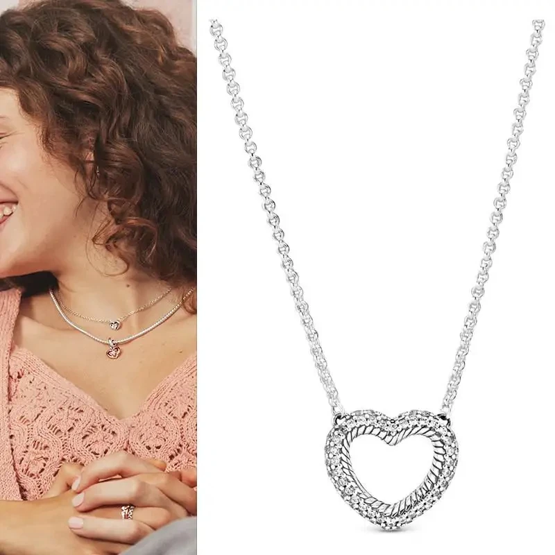 New Women's Necklace Pav é Set Angel Wings Love Necklace% 925 Sterling Silver DIY Charming Jewelry Fashion Light Luxury