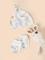 Cotton Baby Gloves Soft Anti Scratching Newborn Mittens Hat Set Baby Warm Bonnet Beanies Caps Newborn Gift 5