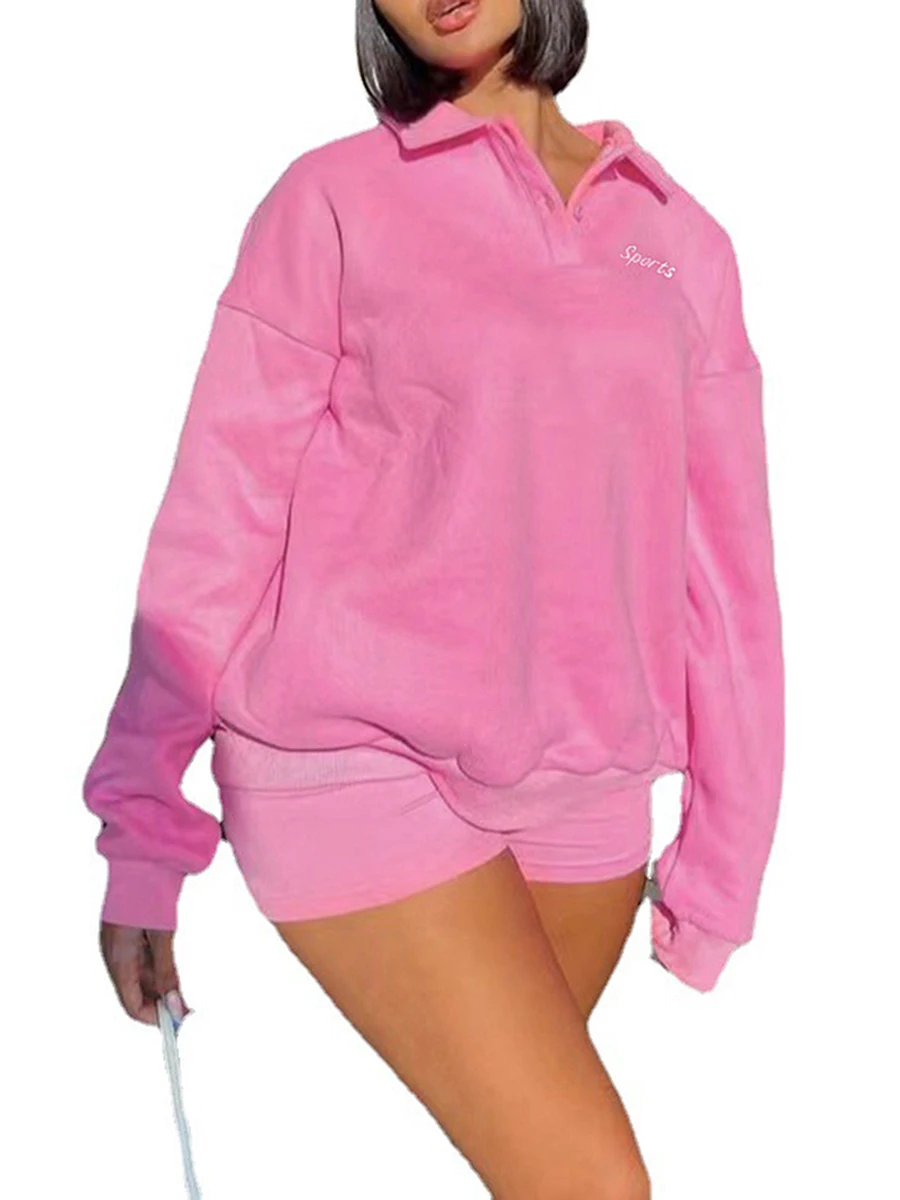 

Women Long Sleeve Workout Outfits Solid Color Pullover Sweatshirt And Running Shorts With Pockets Yoga Tracksuits