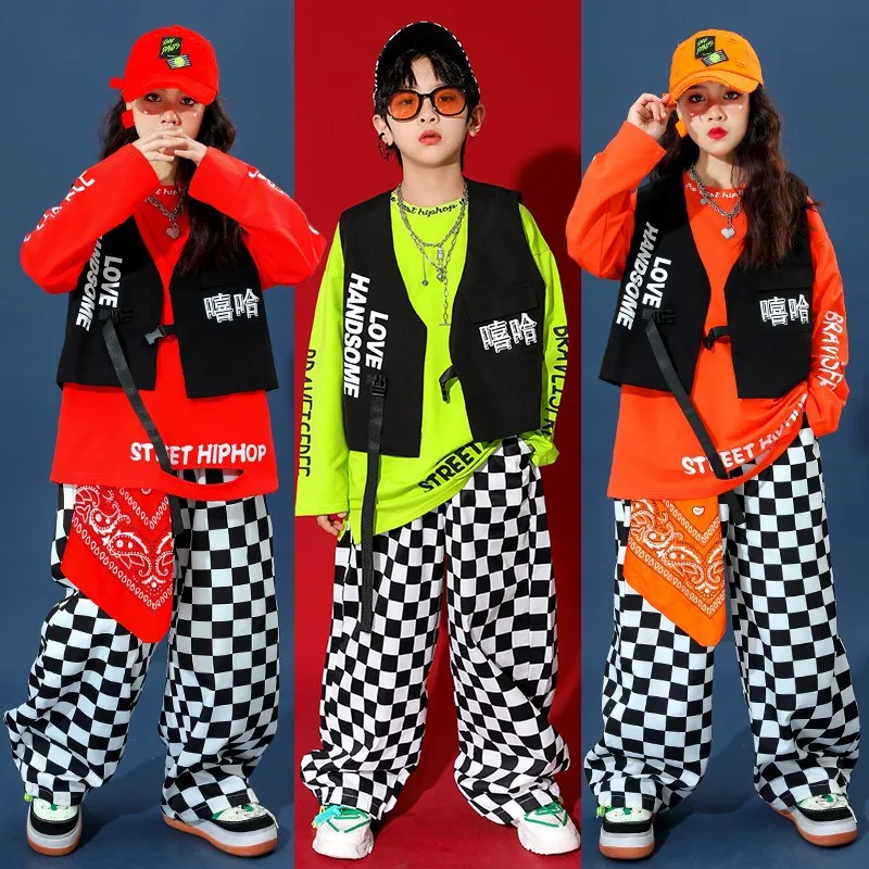 

Fashion Kids HIP HOP JAZZ DANCE Drums costumes Jazz dance coat pants For Boys and girls during general clothing White squares