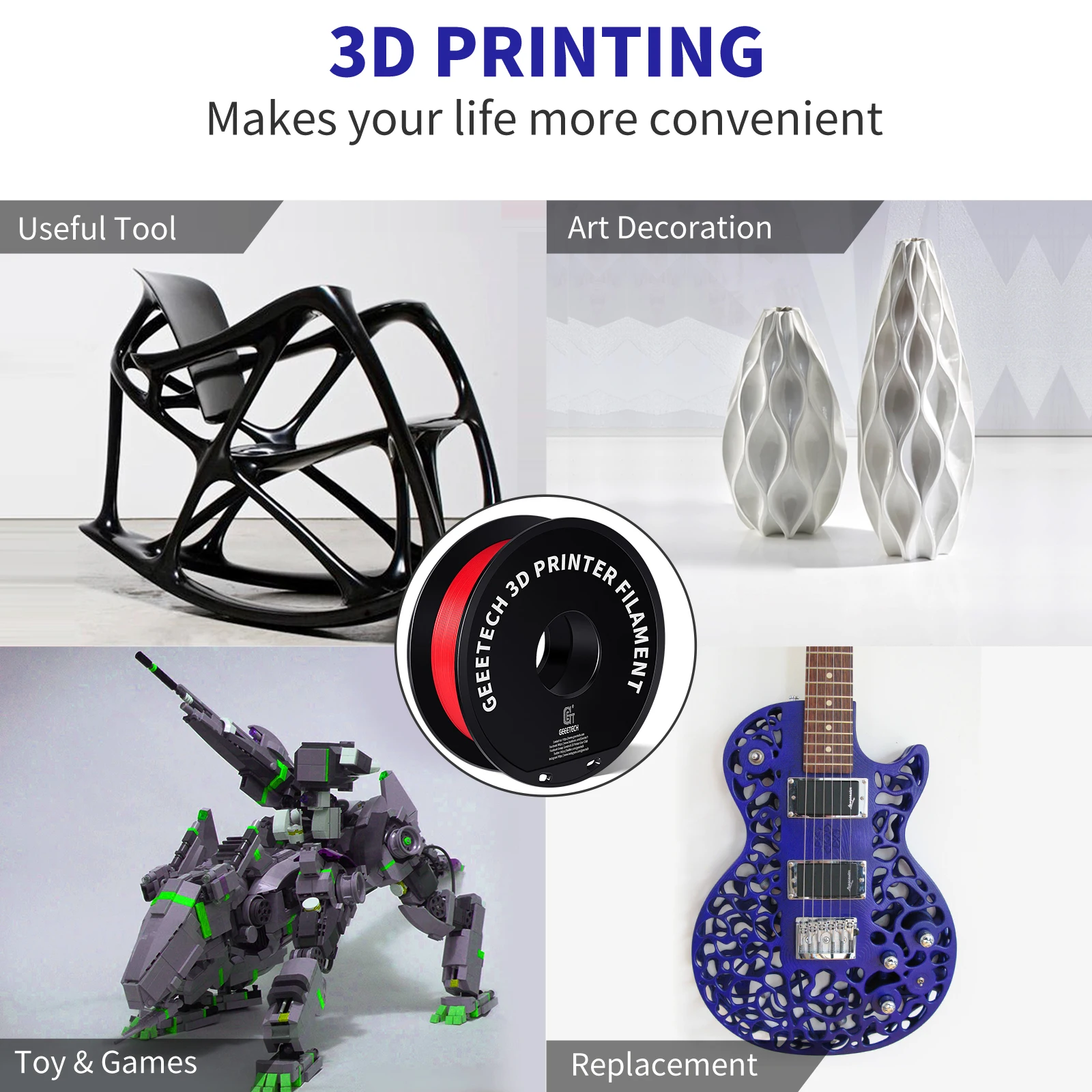 Geeetech 1kg 1.75 mm 1kg 2.2lbs Puro Petg Filamento da Impressora 3d Embalagem a Vácuo Emaranhado-livre Materiais de Impressão 3d - Imagem 3