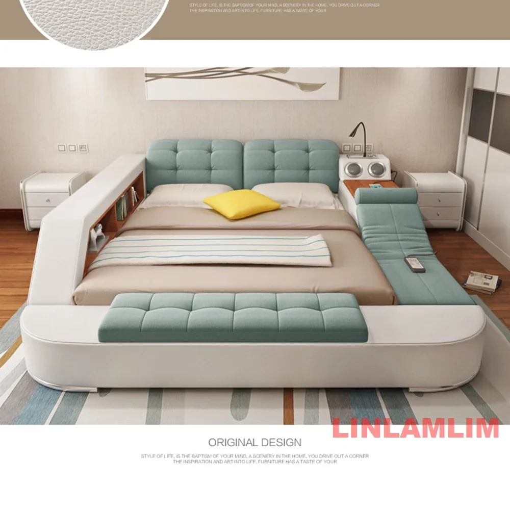 Tech Smart Bed Frame Multifunctional Massage Bed Ultimate Bed, Fabric / Cloth Tatami Upholstered Bed with Bluetooth Speaker
