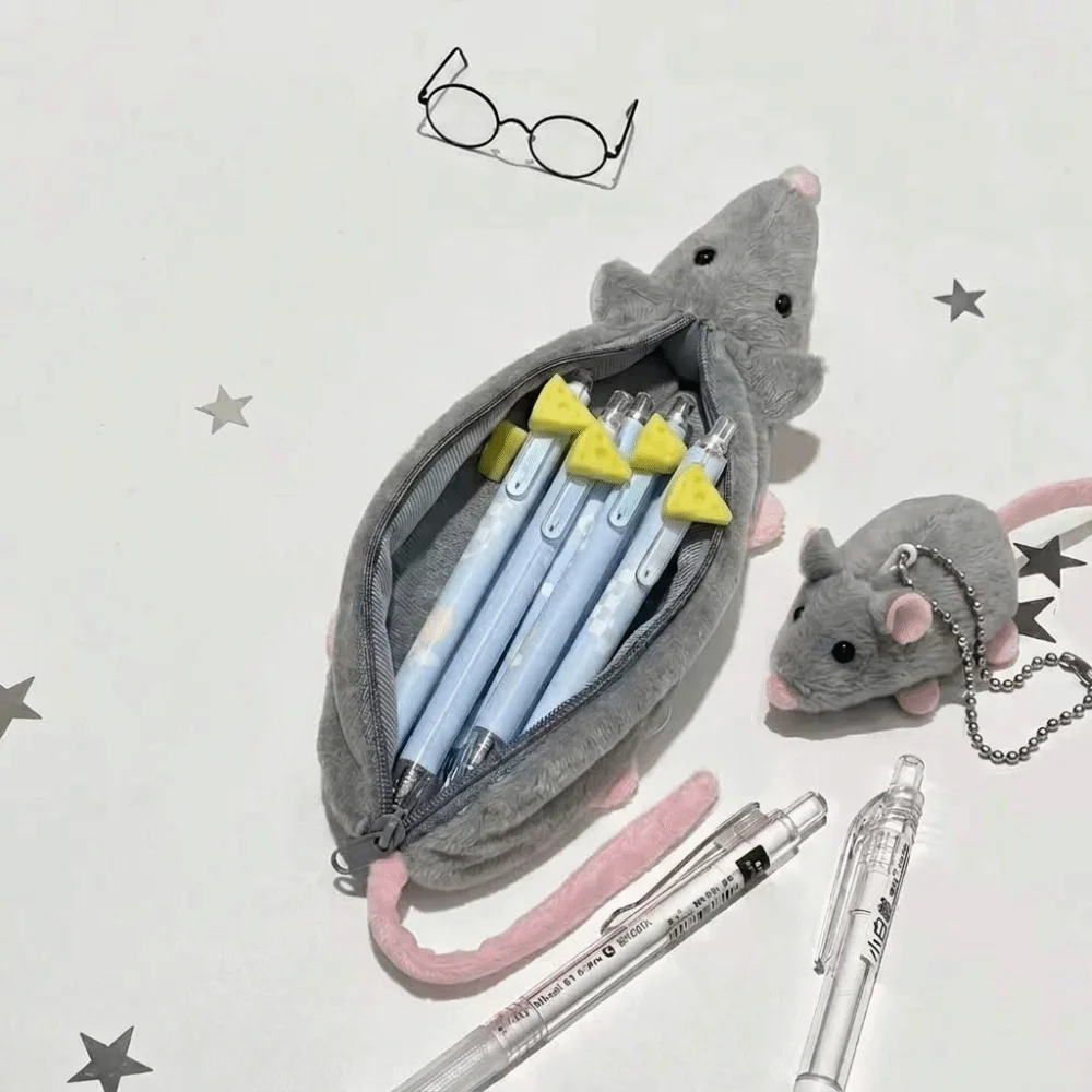 Astuccio Grande Capacità Morbido al Tatto Portatile con Design a Ramo Floreale e Topolino, Chiusura a Cerniera, Porta Cancelleria Carino - immagine 3