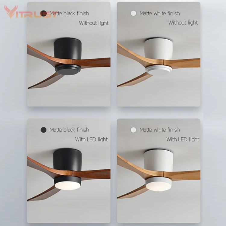 Nordic Frequency Conversion Wooden Ceiling Fan Home Decorative Ceiling Fan with 3 Solid Wooden Blade Support 110-240V