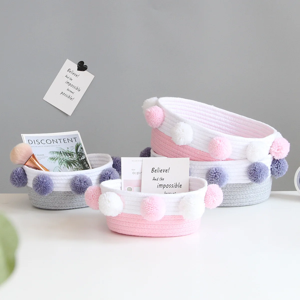 

Fashion Rectangle Woven Storage Basket Simple Hairball Glasses Kids Toys Desktop Organizer Cute Sundries Snack Cosmetics Box
