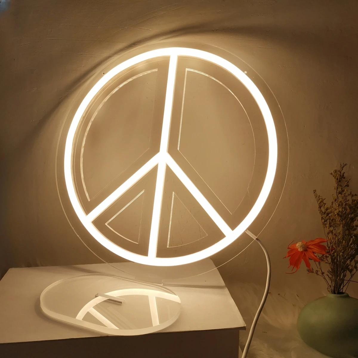 LED Peace Neon Sign Reflects People's Best Wishes Better Together Peace 12 inches USB Powered Peace Symbol Light 3