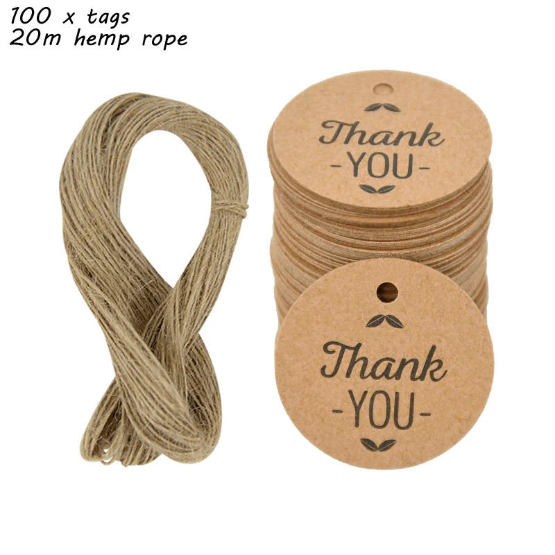 Bulk Set of 100 Handmade Kraft Paper Gift Tags with Hemp Ropes