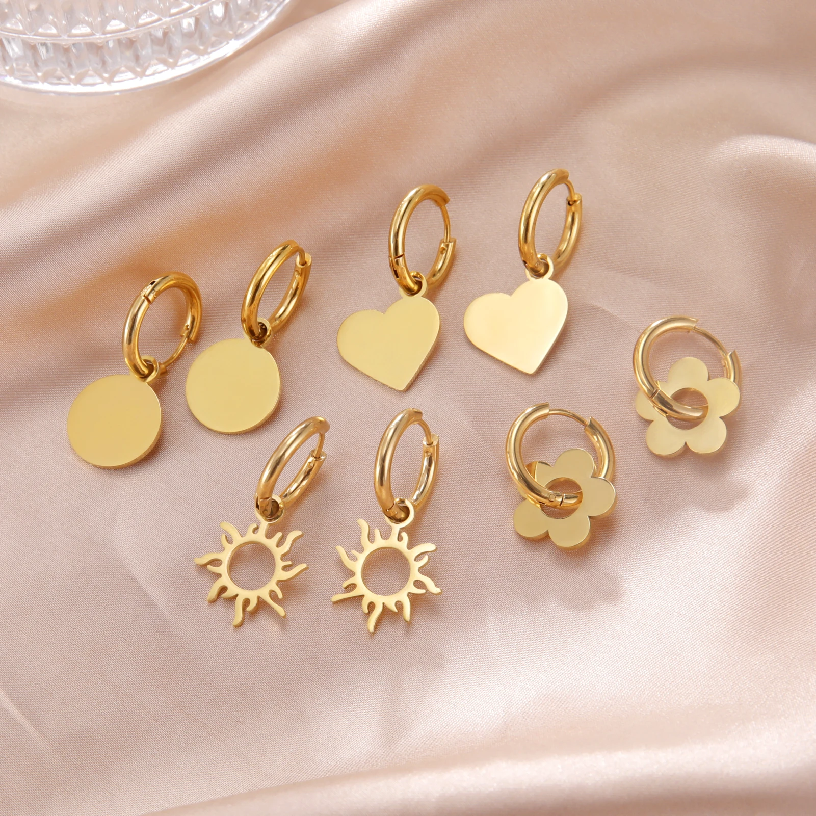 Skyrim Stainless Steel Gold Color Drop Earrings Women Round Heart ...