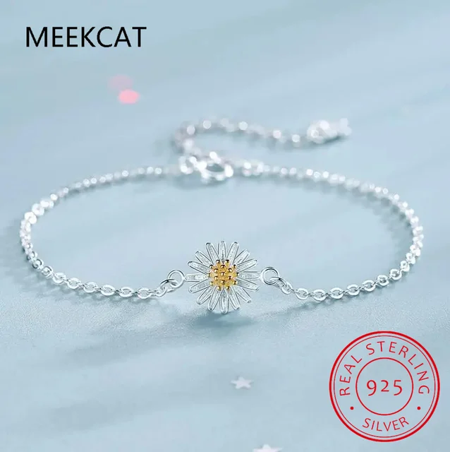 Real 925 Sterling Silver Fashion Sweet Daisy Flower Anklets For Women Wedding Party Birthday Present Jewelry DA2336