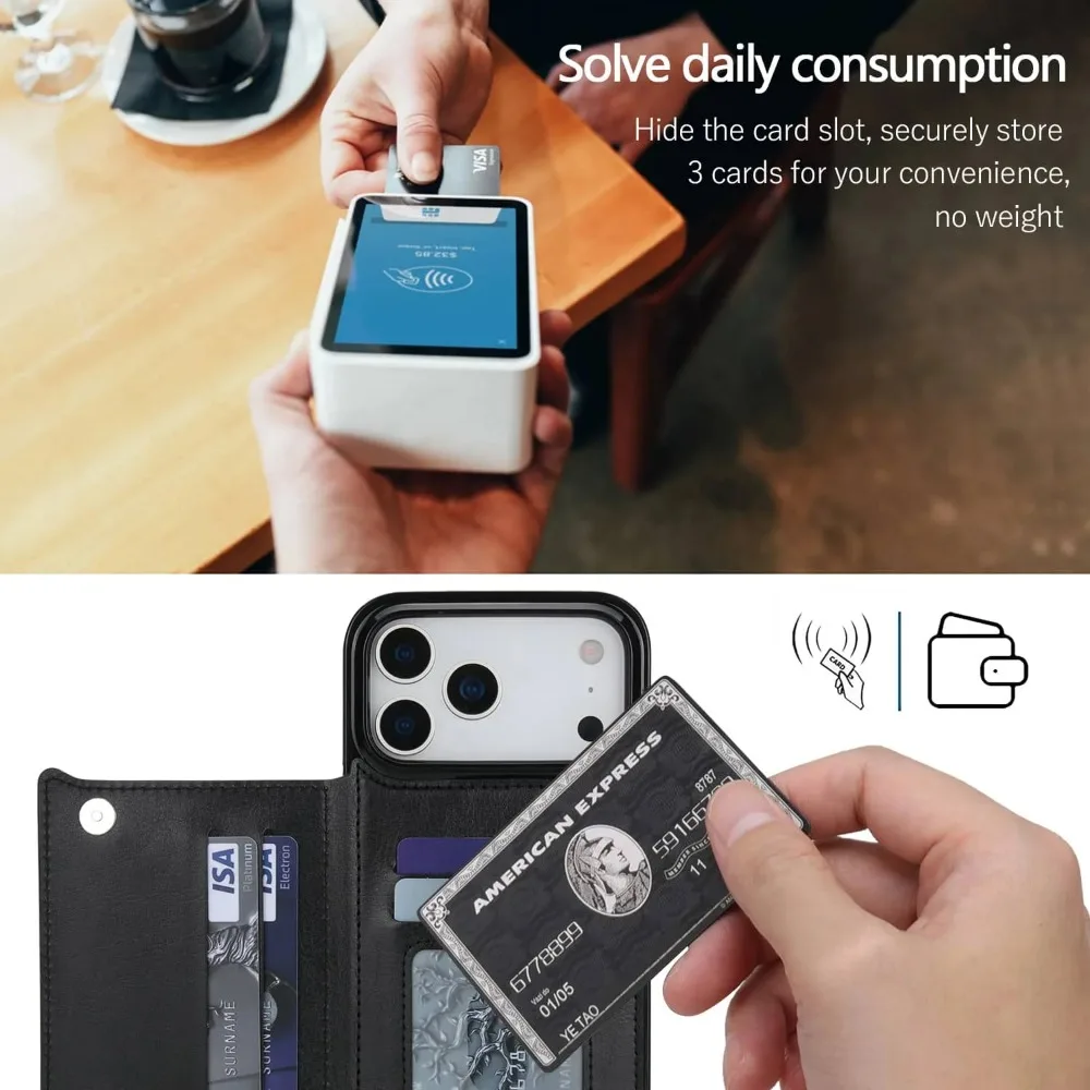 Premium Sleek Leather Wallet Phone Case with Kickstand and Card Slots - Shockproof Protection Cover