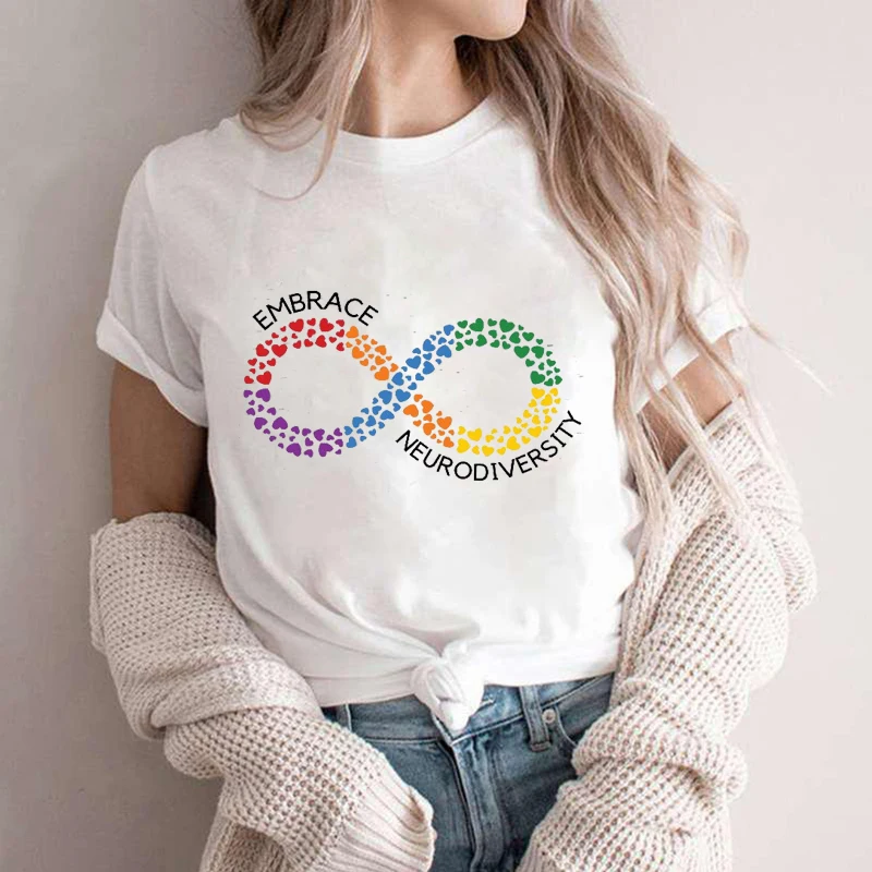 T-Shirt Da Donna Accettazione Dell'Autismo Arcobaleno Infinity Hearts Symbol Accetta Abbraccio Festeggia L'Autismo Neurodiversity Graphic T-Shirt