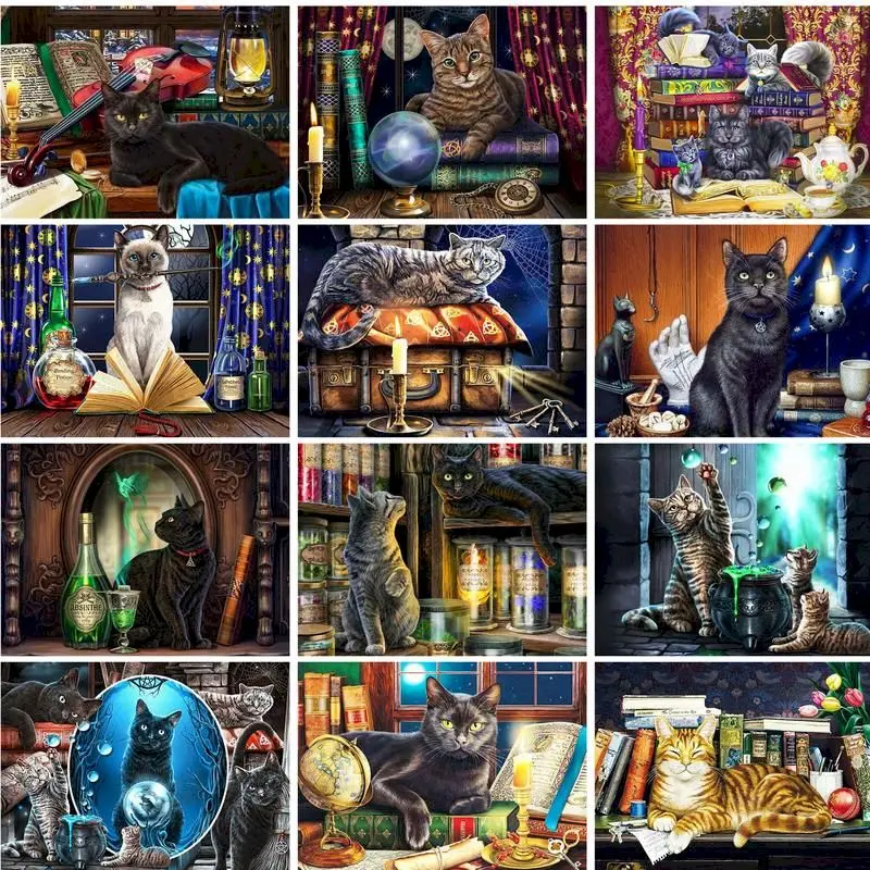 

GATYZTORY Paint By Numbers Night Kitten Animal Painting By Number Kits Home Decoration Wall Art Picture Framed On Canvas Diy Gif