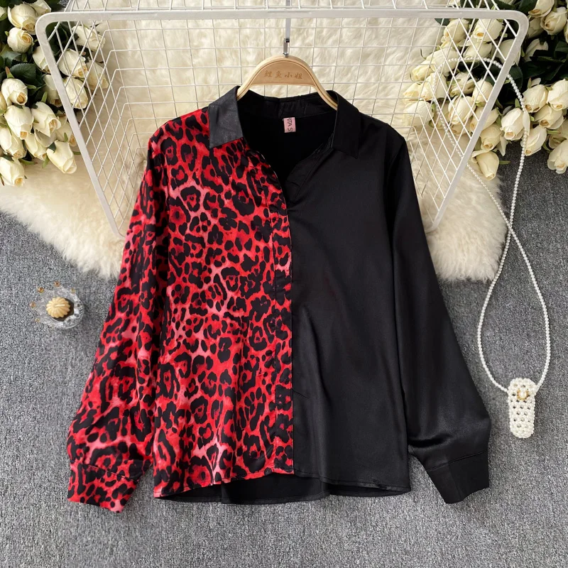 

Autumn Hong Kong Style Retro Design Sense Niche Print Stitching Temperament Long-sleeved Shirt All-match Shirt Top