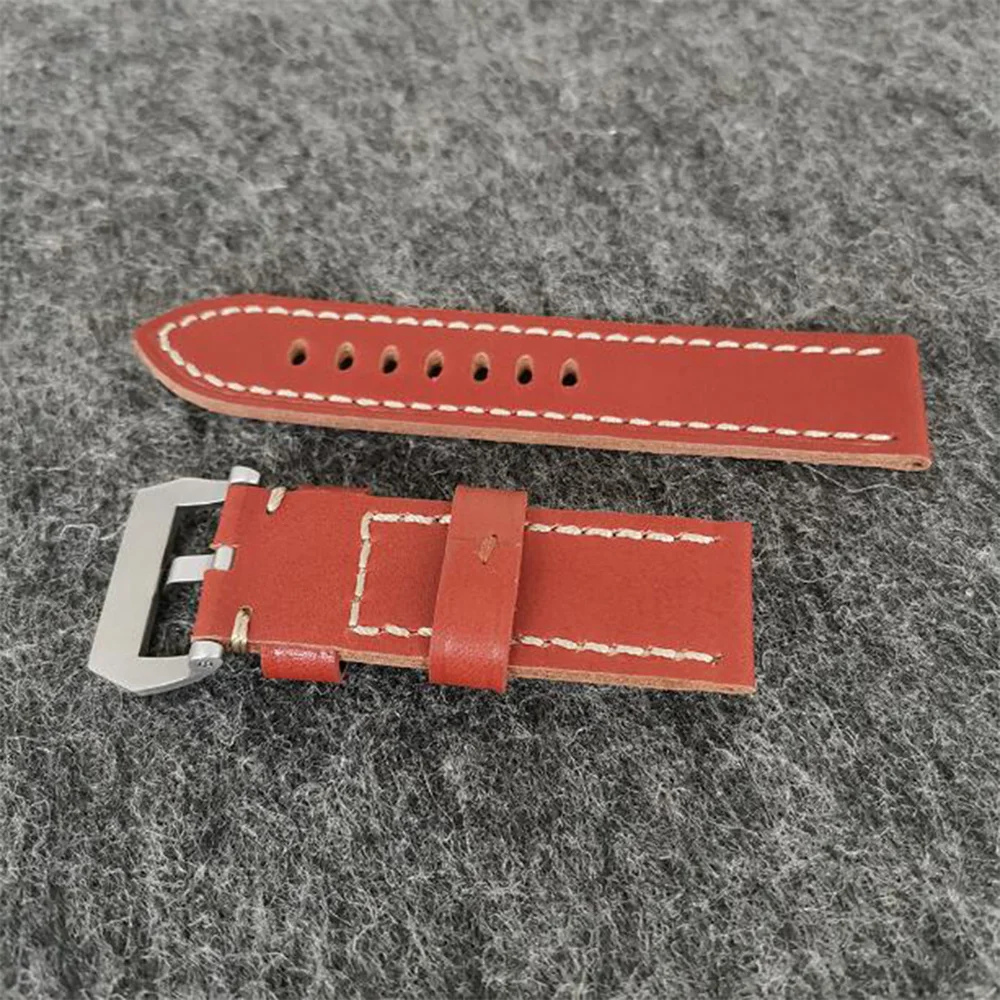 

Watch Accessories Fashionable Simple 24MM Red-brown Leather Strap Stainless Steel Pin Buckle