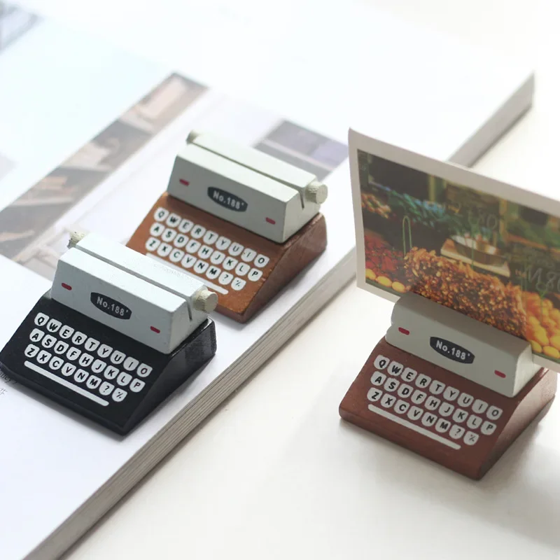 Vintage Typewriter Shape Card Holder Wooden Memo Clips Photocard Holder Kawaii Messege Note Display Stand Office Desk Organizer card holder photo card holder desk organizer desk card holder card display stand postcard holder