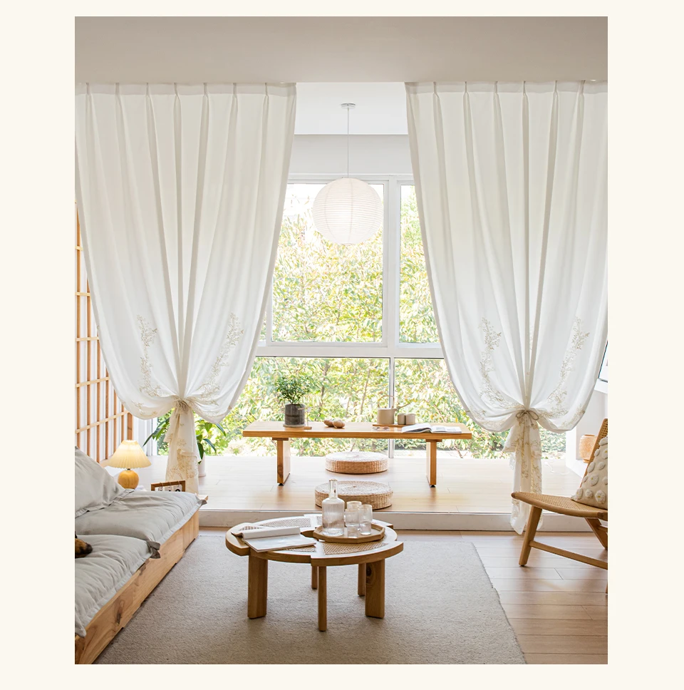Cortinas semitransparentes francesas para sala de estar, cortina
