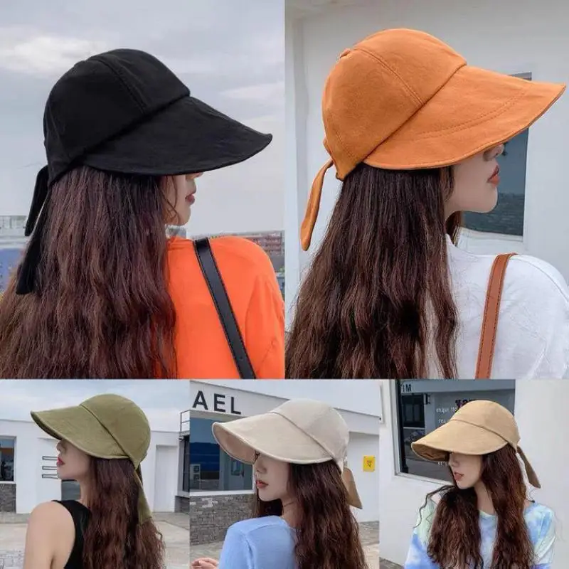 

COKK Sun Hat Women Summer Protection Trendy Korean Foldable Empty Top Sunhat Wide Brim Baseball Cap With Bow New