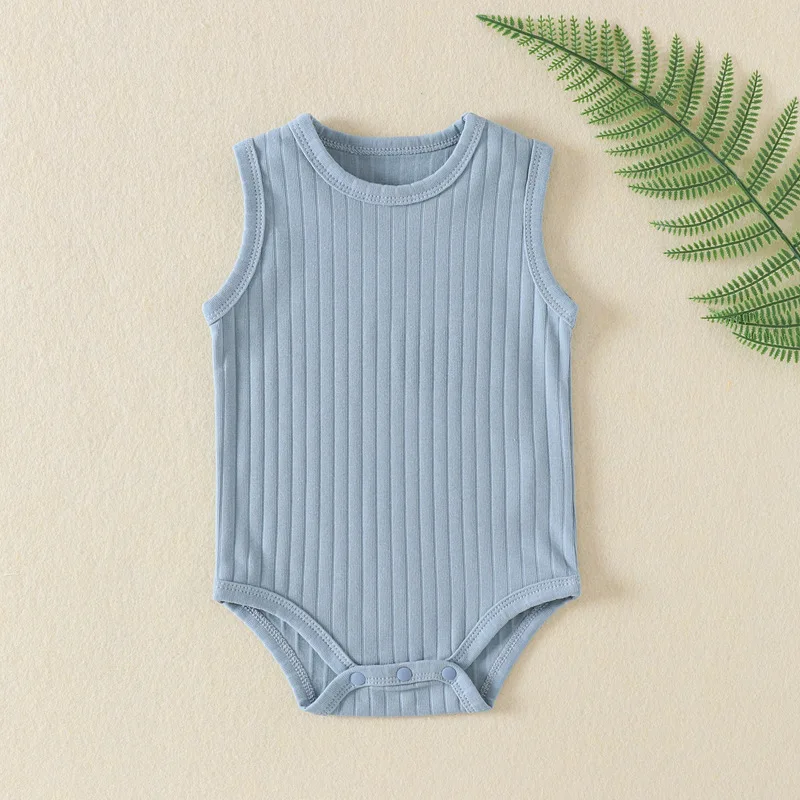 Newborn Baby Rompers Toddler Boys Girls Summer Ribbed Sleeveless Bodysuit Jumpsuit Pure Cotton Infant Knitted Romper Solid Color 3