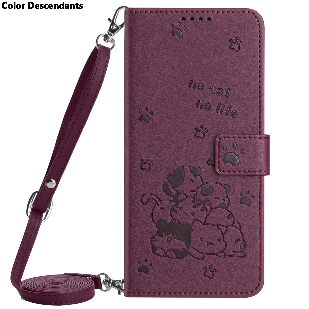 Flip Leather Phone Case with Wallet Holder and Shoulder Strap – Kitten Design Cover Bag