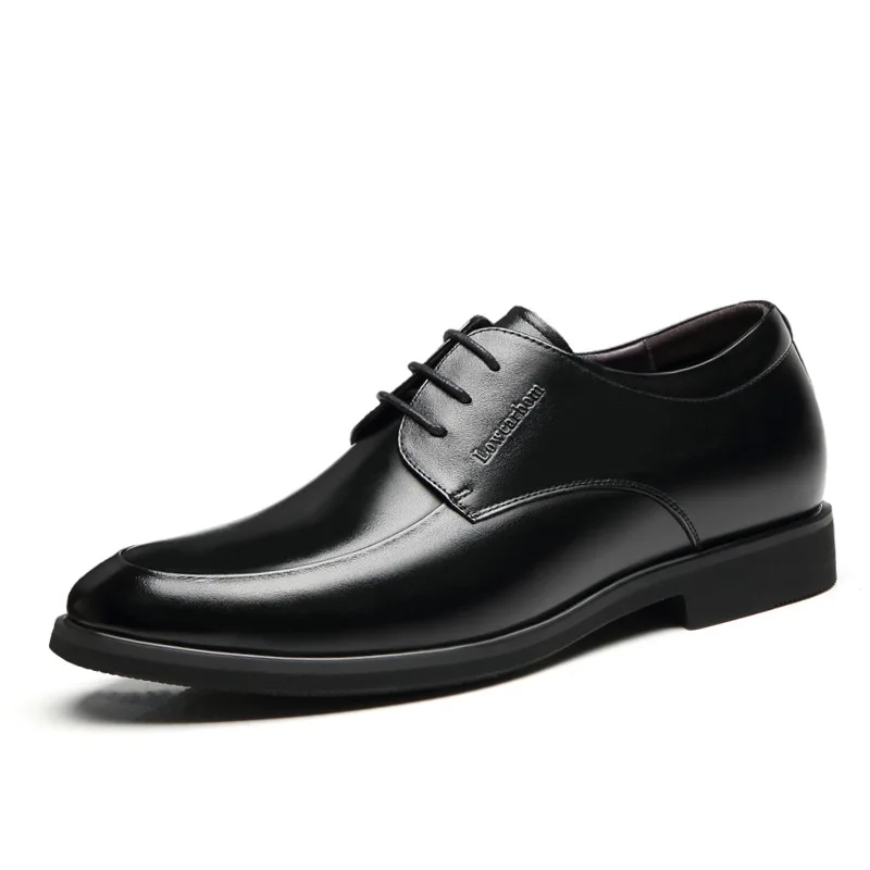 Men Black Height Shoes Heightening Shoes Leather Elevator Height Increase Increase Insole 6/8CM
