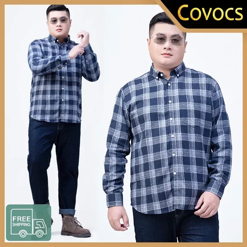 

Men's Shirts Autumn Loose Casual Large Size Long-Sleeved Plaid Tops 7xl, 8xl, 9xl Oversized Social Shirts