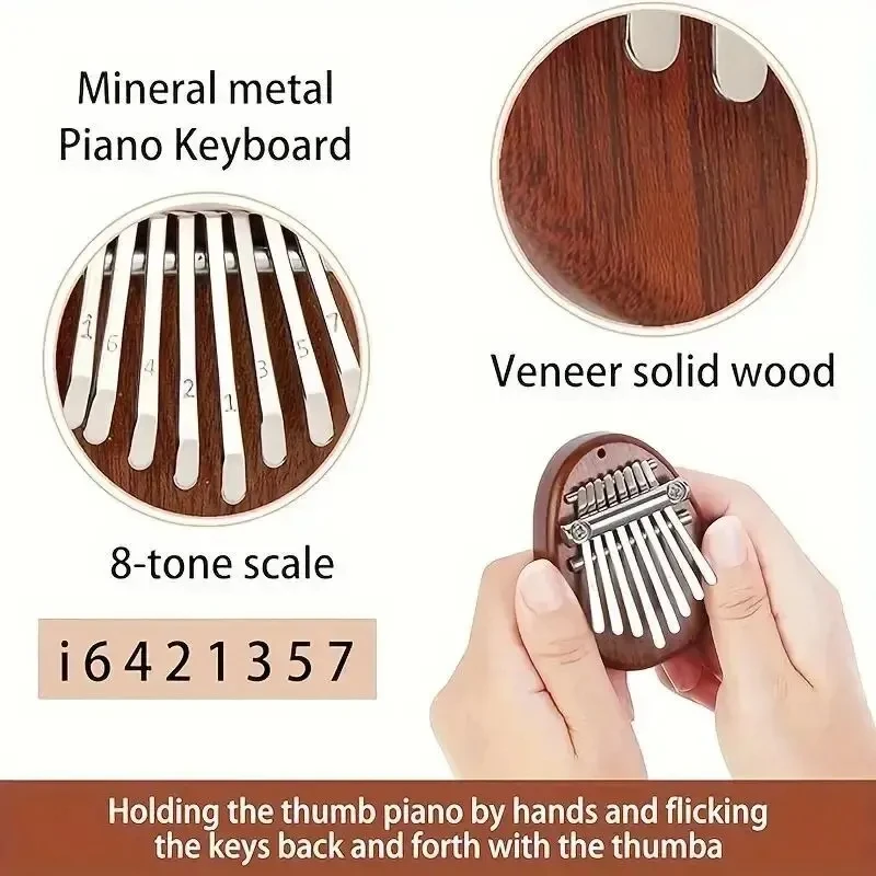 8-Tasten-Mini-Kalimba aus Holz, hochwertig, exquisit, Finger-Daumen, Klavier, Marimba, Musik, gutes Zubehör, Anhänger, Geschenk – Detail 2