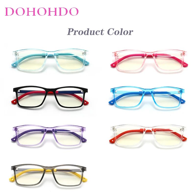 Children Anti Blue Light Glasses Silicone Square Kid Boys Girls Ipad Tablet Handphone Gaming Computer Without Graduation Glasses
