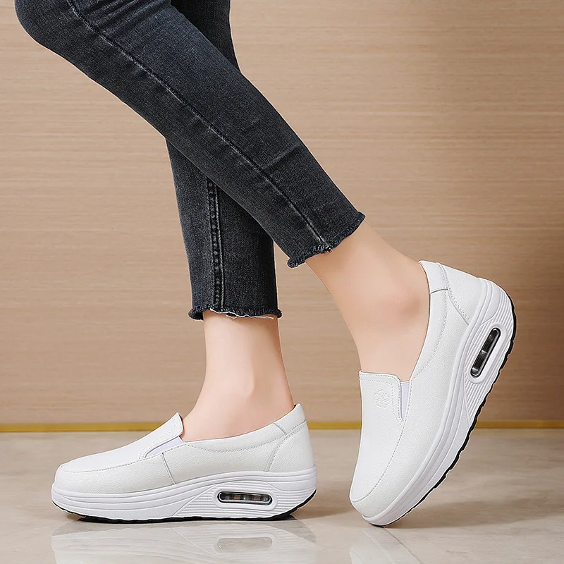 Spring air cushion nurse shoes white platform platform shake shoes leather women's shoes work shoes travel single shoe Wedges 5