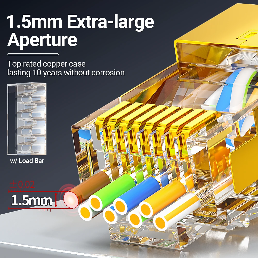 AMPCOM RJ45 Connector, Pass Through CAT6A CAT7 rj 45 Ethernet Plug for CAT 7 Solid or Stranded Network Cable with 1.5mm Load Bar images - 6