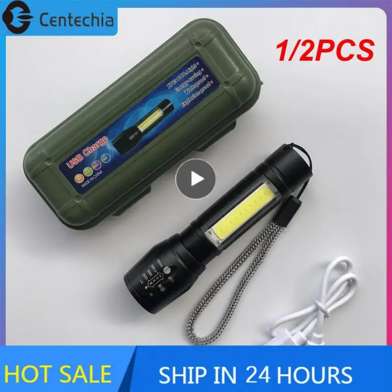 

1/2PCS Zoom Mini Led Flashlight XP-G Q5 Flash Light Lantern Portable rechargeable Glare COB Flashlight Outdoor Camping