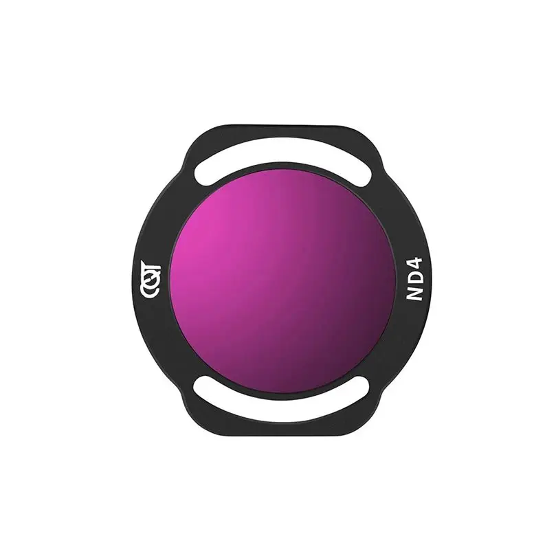 Gros plan sur un filtre ND pour DJI Mini 3 Pro, montrant la monture en métal et le verre teinté.