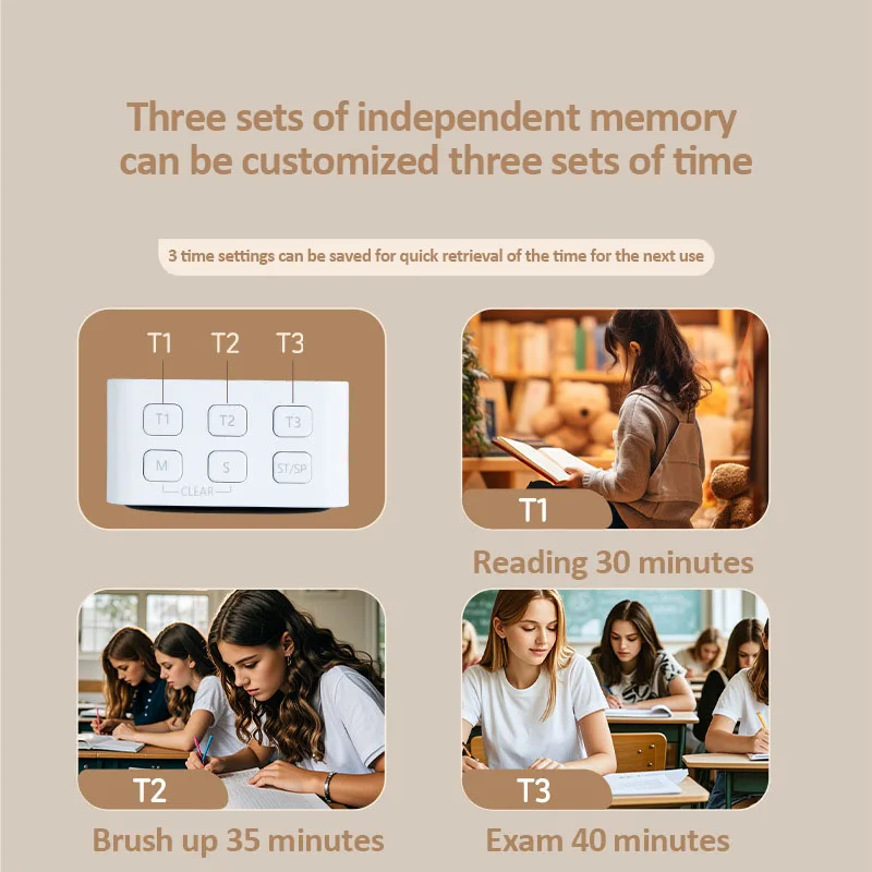 Mini Digital Timer LED Visual Timer for Studying Cooking Positive Countdown Clock 3 Preset Time Home Rechargeable Kitchen Timer_voghion.com
