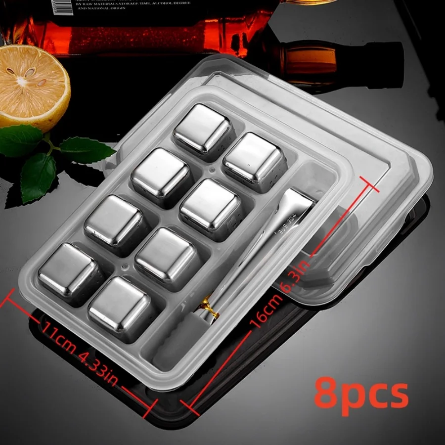 4-6-8pcs stainless steel frozen ice cubes, household metal ice cubes, summer must-have artifact with clips, whiskey
